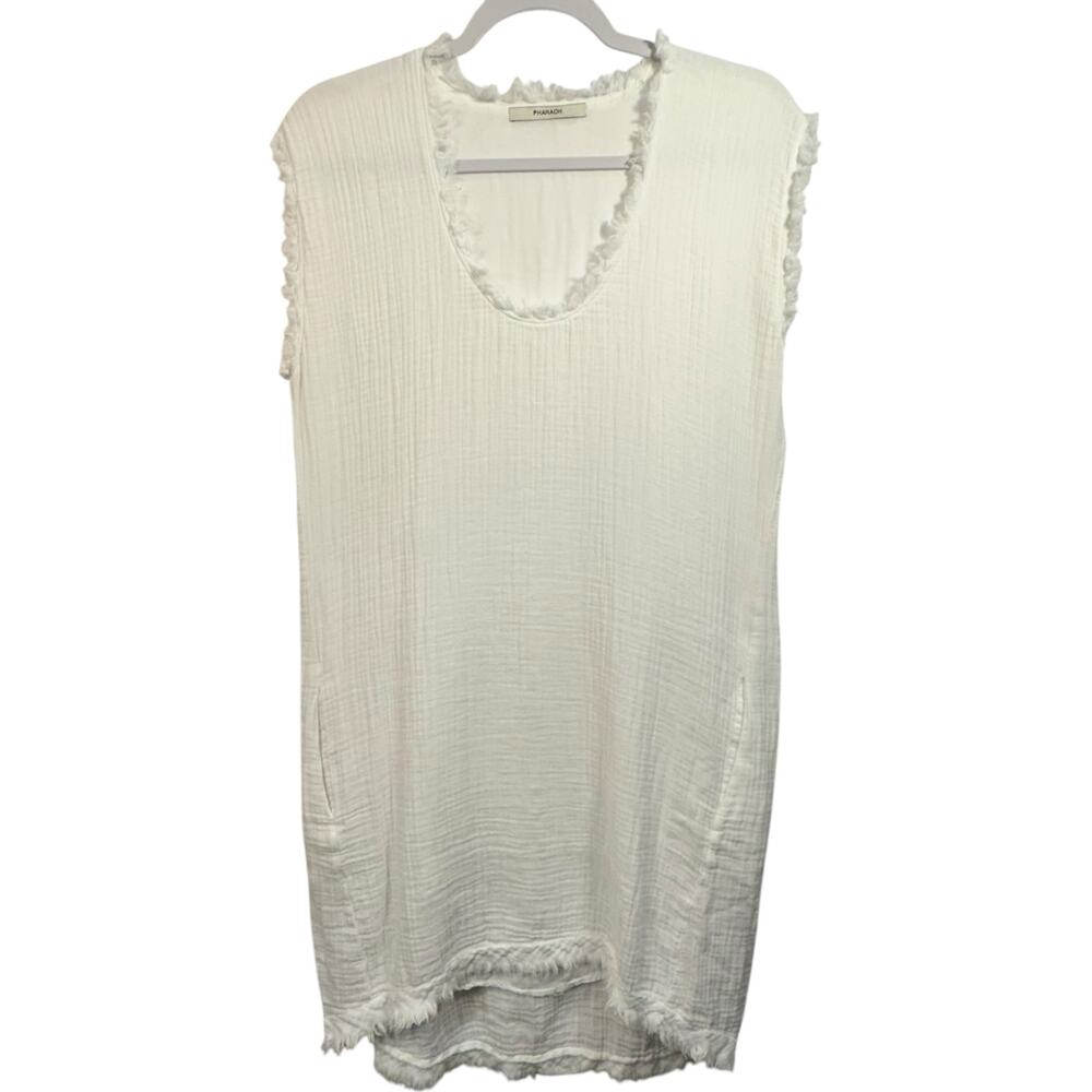PHARAOH COLLECTION Japanese Cotton Gauze Fringe Dress Women S Midi White Beachy